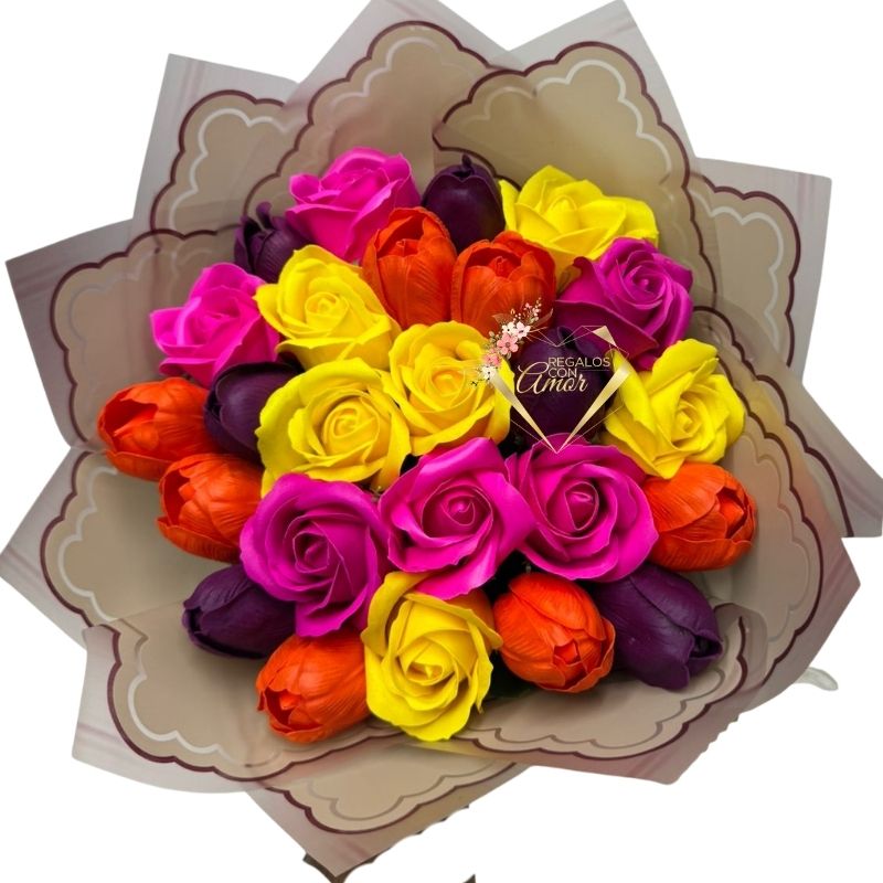 229 Bouquet de 25 Rosas y Tulipanes Eternos Primaveral - Imagen 1