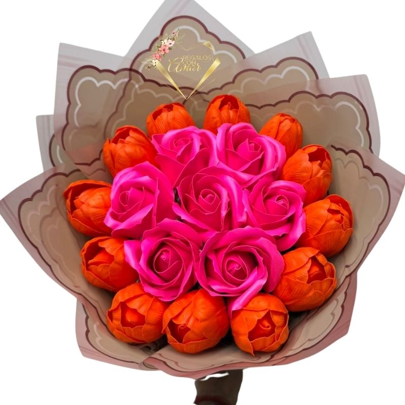 230 Bouquet de Rosas y Tulipanes Eternos Primaveral - Imagen 1