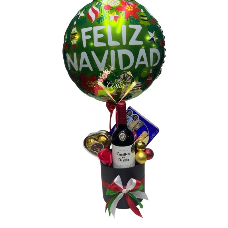 246 Box Cilindro Regalo de Navidad con Vino y Globo - Imagen 1