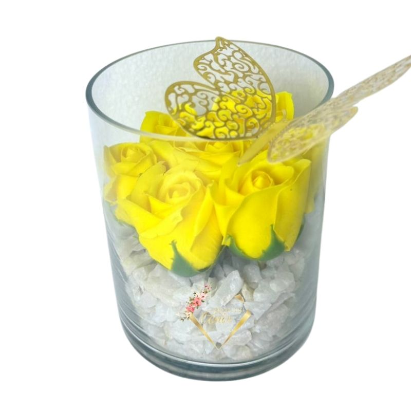 27 Florero Cilindro de Rosas Amarillas Eternas - Imagen 1