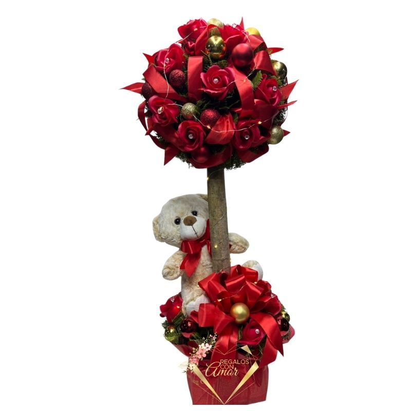 284 Árbol de Navidad con Rosas eternas y Peluche - Imagen 1