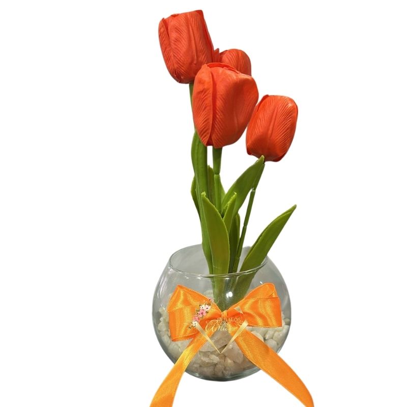 317 Pecera de 4 Tulipanes Naranja Eternos - Imagen 1