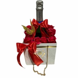 Cartera de Rosas Rojas Eternas y Espumante