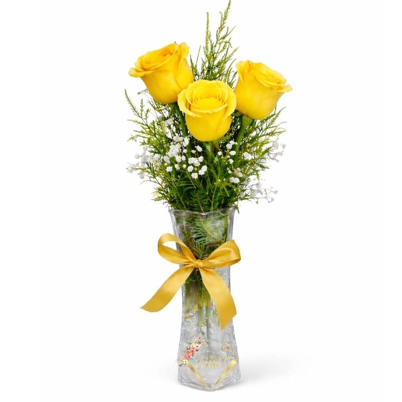 60 Florero con 3 Rosas Amarillas - Imagen 1