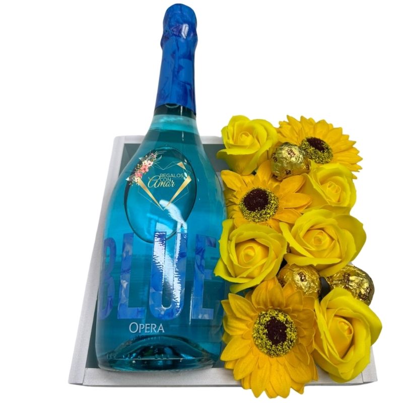 WhatsApp Image 2026-04-10 at 11.26.32 (2) Base con Espumante Blue, Bombones, Girasoles y Rosas Eternas Amarillas - Imagen 1