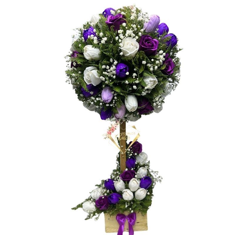 WhatsApp Image 2026-04-10 at 11.33.34 (2) Arbolito de Condolencias de Rosas y Tulipanes Eternos Blancos y Moradas - Imagen 1