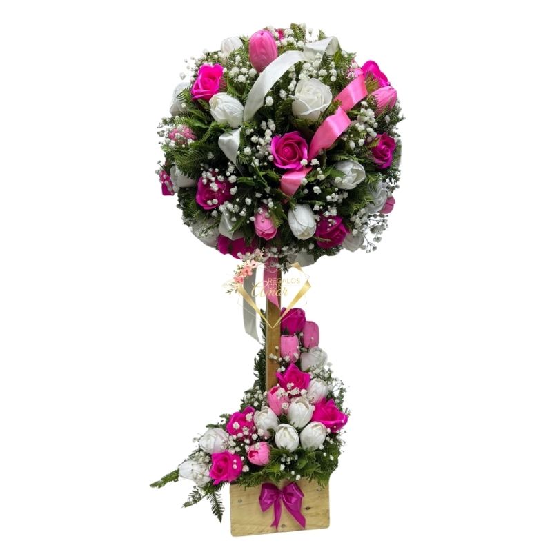 WhatsApp Image 2026-04-10 at 11.33.34 Arbolito de Rosas y Tulipanes Eternos Blancos y Fucsia - Imagen 1